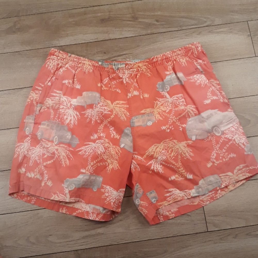 REYN SPOONER Pink Palm Trees Cars Pattern Cotton XL Mens Swim‎ Trunks VTG